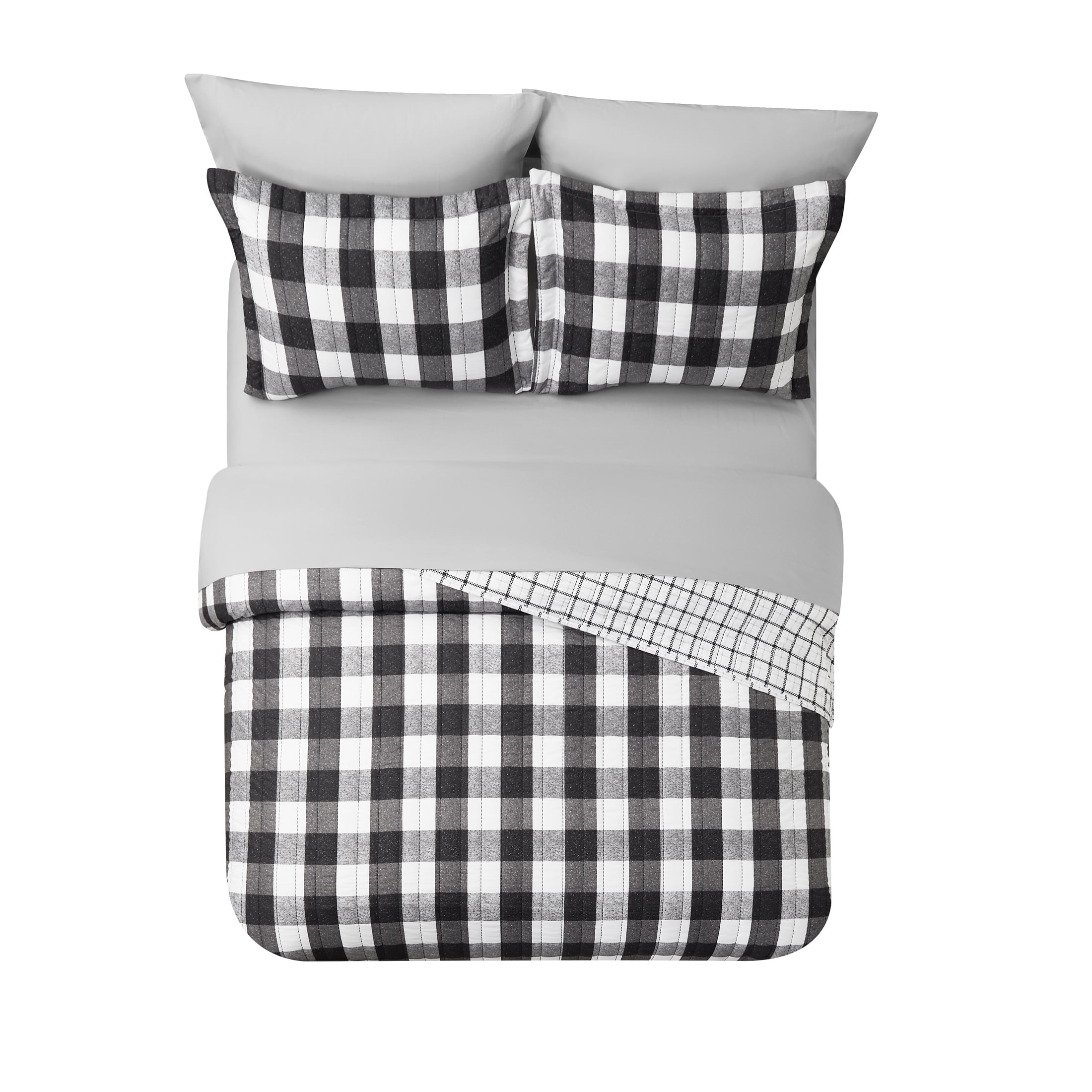 Mainstays All in One Lightweight Quilt Set and Sheet Set -7 Piece, King, Buffalo Check