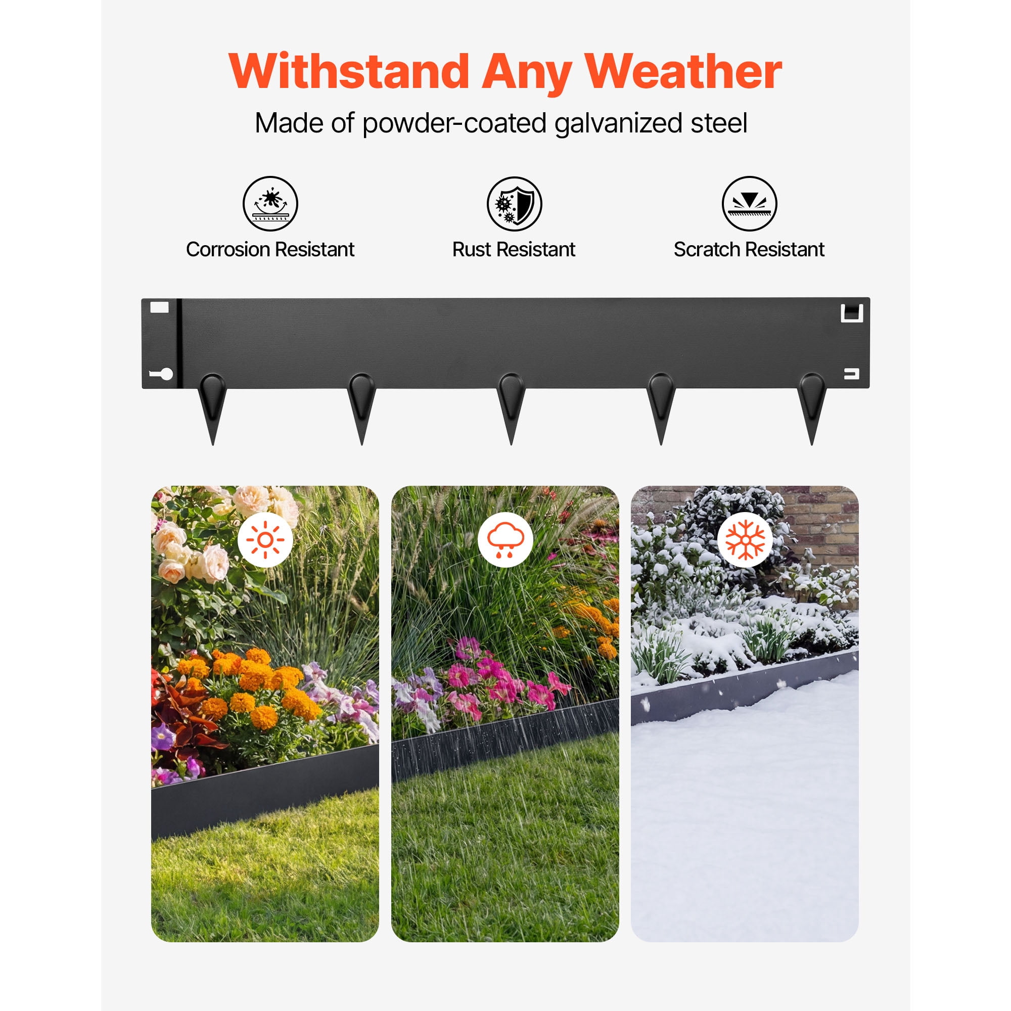KFFKFF Galvanized Steel Landscape Edging, 6-Pack 40 x 8.15 Inch Metal Edging for Landscaping with Gloves, Durable and Easy-to-Install Garden Border for Flower Beds and Pathways