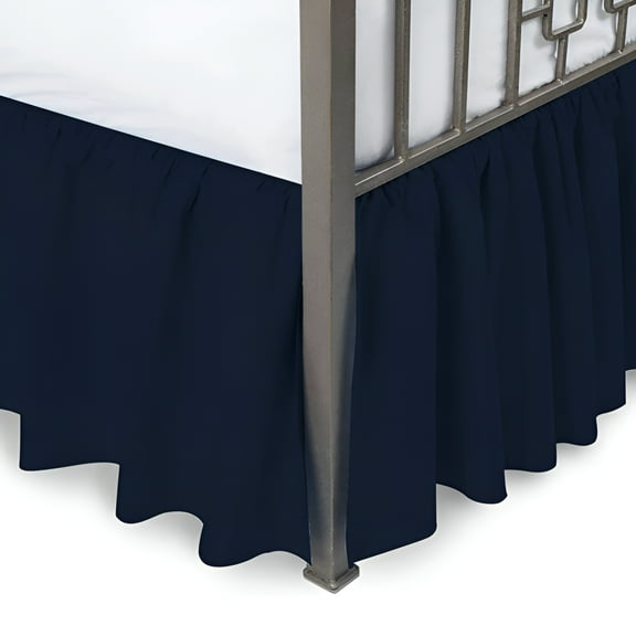 AUQ Egyptian Cotton 800 Thread Count Hotel Quality Dust Ruffle Bed Skirt, 15" Inch Drop Length Ruffle Bed Skirt, Queen Size (60" X 80") Inch, Navy Blue Solid