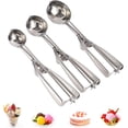 thumbnail image 1 of Juego de cucharas para galletas, 3 cucharas para helado con gatillo, acero inoxidable 18/8 para hornear, incluye tamaño grande, mediano y pequeño, perfecto para galletas y helados, 1 of 5