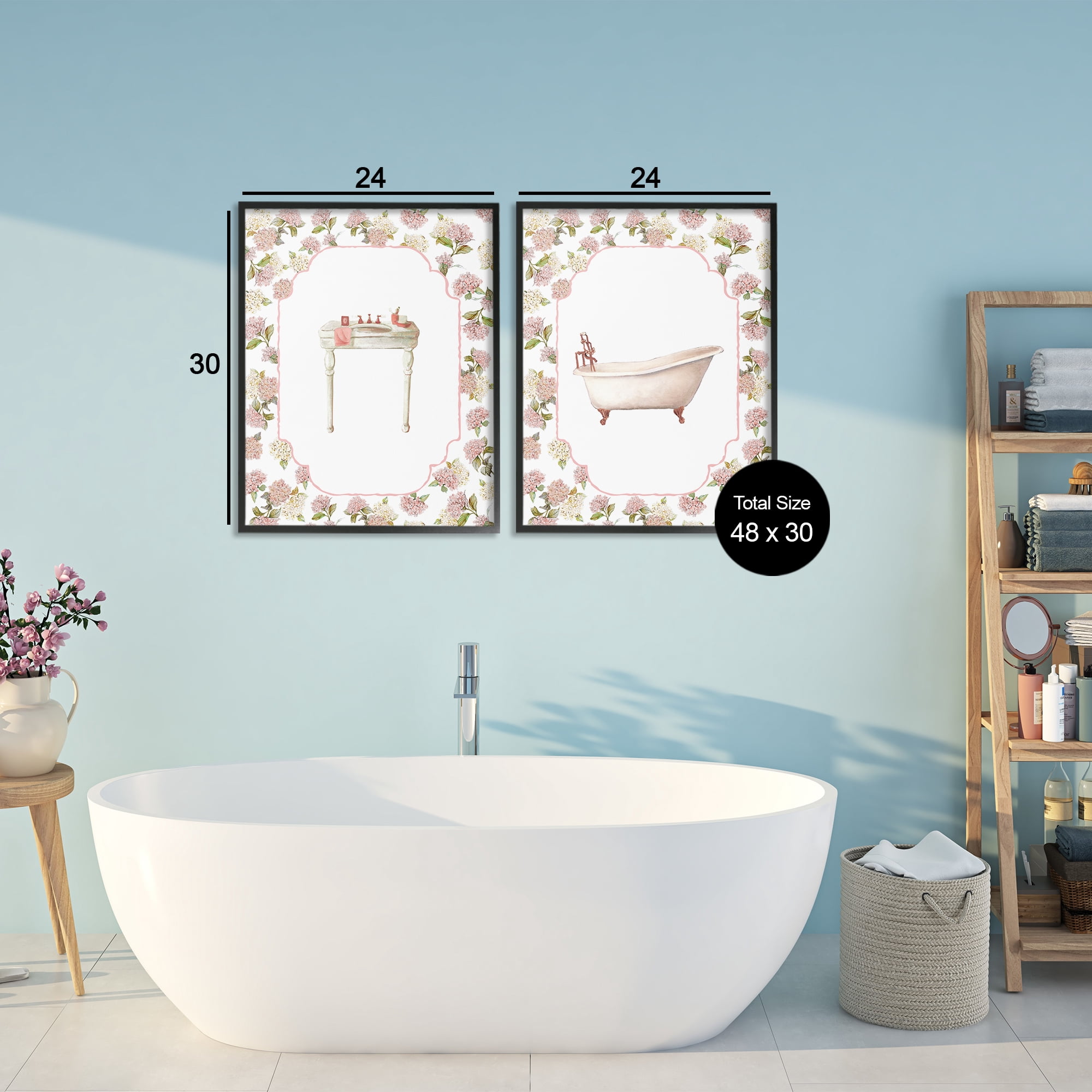 Stupell Industries Elegant Hydrangeas Bathroom 2 Piece Black Framed Giclee Art Set, design by Carol Robinson