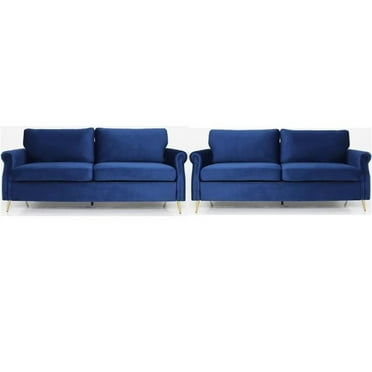 Home Square 2 Piece Velvet Living Room Sofa Set in Dark Blue