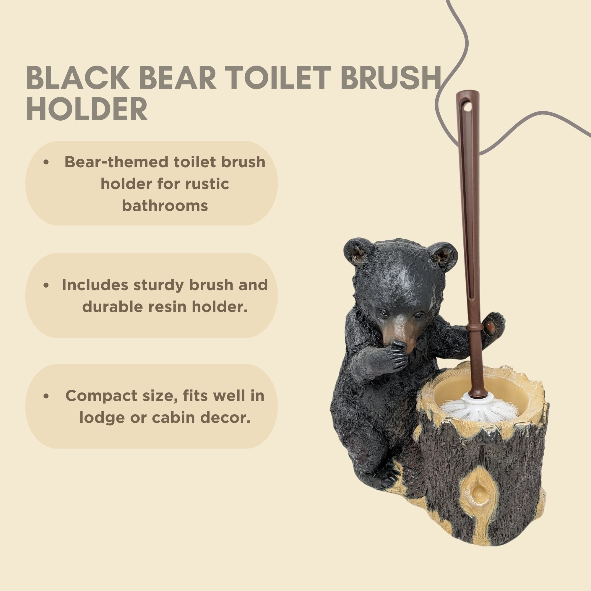 Black Bear Resin Toilet Brush Holder Set Rustic Lodge Cabin BathroomDecor Gift
