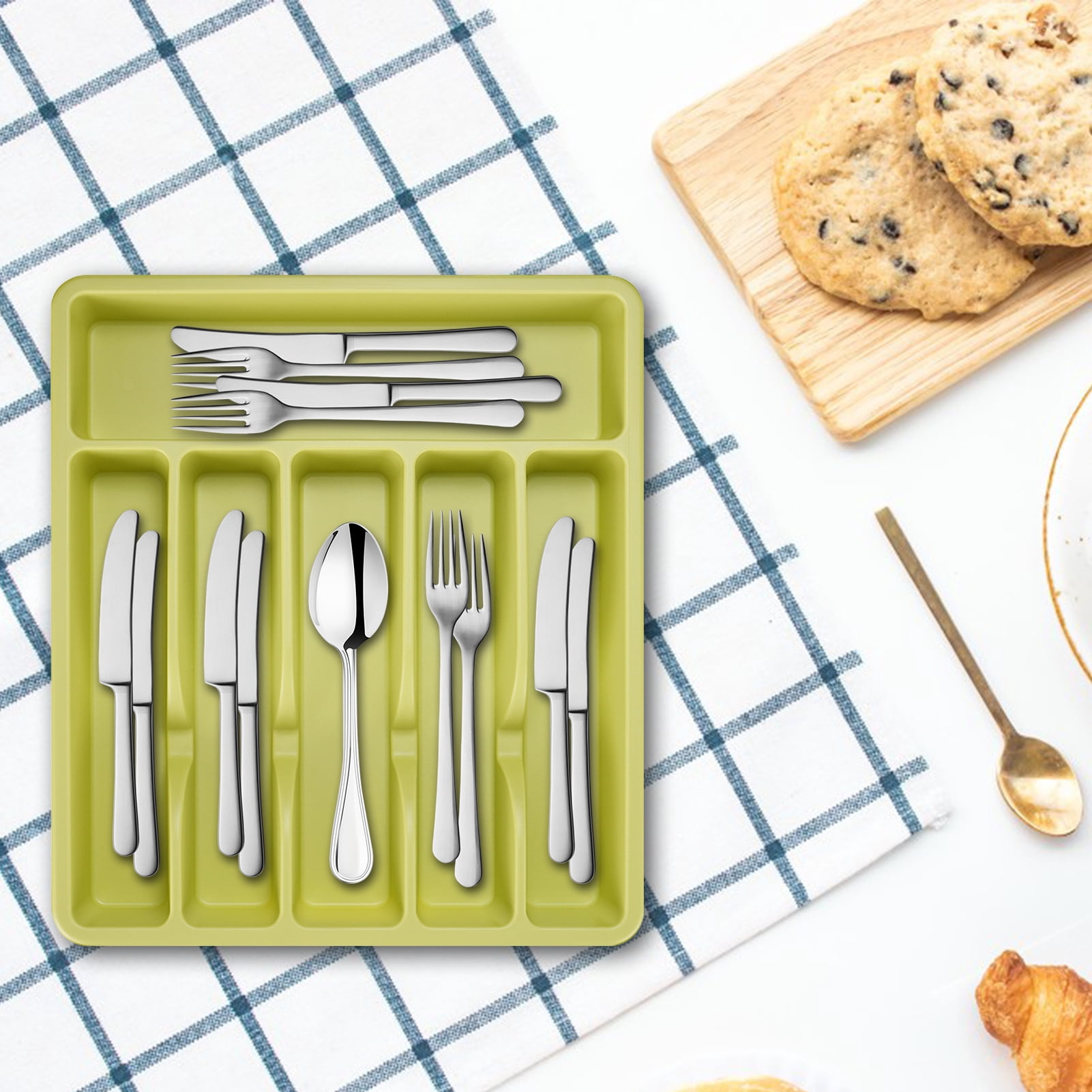 HomeLife Cutlery Drawer Organizer Tray 6 Compartment Plastic Storage Box for Kitchen Utensils Forks Spoons Cutter Sturdy BPA-Free Divider Holder