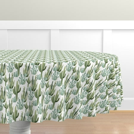 

Cotton Sateen Tablecloth 70 Round - Desert Cactus Greenery Cacti Watercolor Southwestern Boho Nursery Succulents Kid Decor Print Custom Table Linens by Spoonflower