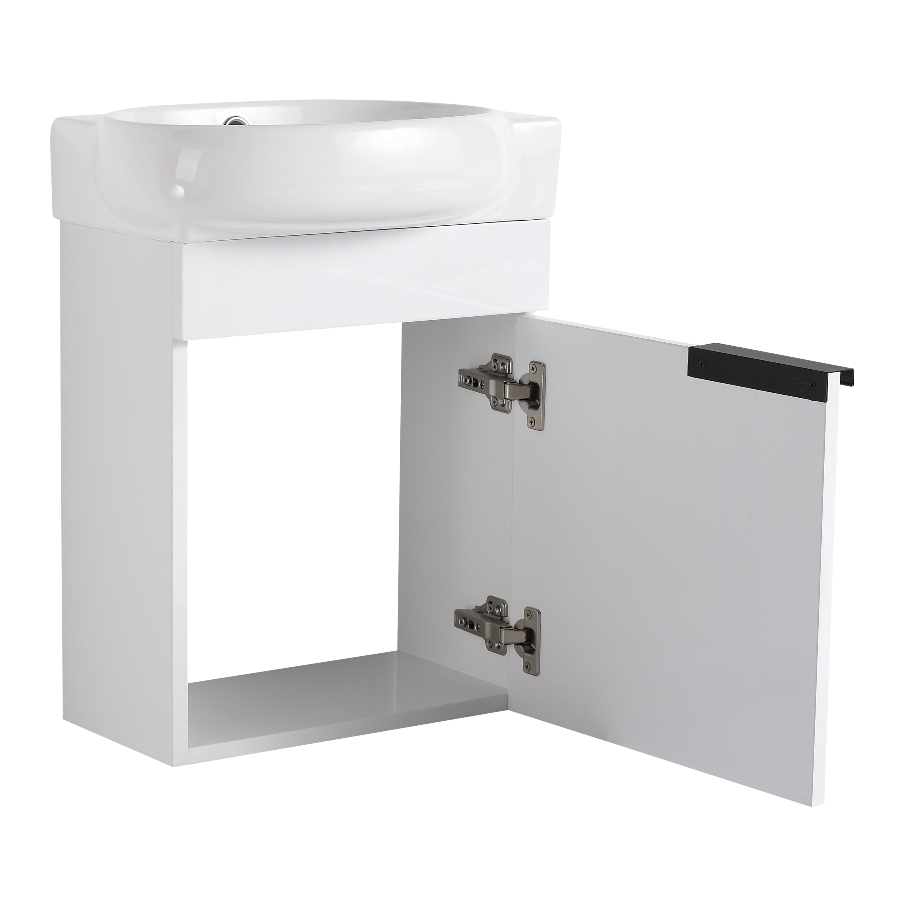 Aukfa 16" Wall Mounted Bathroom Vanity with Sink, Compact Floating Cabinet Vanity for Small Bathroom, Eco-Friendly Plywood Cabinet,White