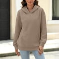 thumbnail image 2 of Womens Baggy Hoodies Plain Pullover Textured Casual Long Sleeve Hooded Sweatshirt Fall Winter Tops with Pocket (XL, Khaki), 2 of 7