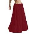 thumbnail image 6 of Women’s Long Maxi Skirt High Waist Loose Fit Elastic Waistband Lightweight Flowy Tiered Skirt Casual Solid Style Wine 2XL, 6 of 7