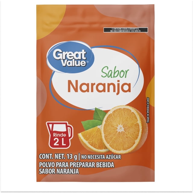  Polvo para preparar bebida Great Value sabor naranja 13 g