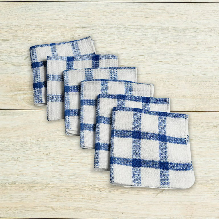 Shop LC Kitchen Towels Dish Cloths | Set of 24 | 100% Cotton | 12 x 12 Inches | Navy Checkered Dish Towels Scrubbing Clothes Cleaning Rags Kitchen