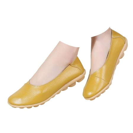 

Zizocwa Comfortable Loafers for Women Pu Leather Slip On Shoes Casual Slip On Flat Shoes Ladies Comfortable Dressy Driving Loafers Yellow Size9