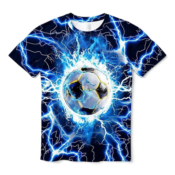 Hiijoy Boys Blue Tee Shirt Soccer Graphic Casual Short Sleeves Round Neck Tshirt, Sizes 2-13