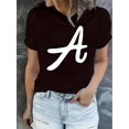 thumbnail image 1 of Camiseta Para Mujer De Verano Cuello RedondoWomen's Fashionable 'A' Letter Print T-Shirt - Casual Round Neck Short Sleeve, Comfortable Polyester Blend, Ideal for Summer & SportsFather's Day, Mother', 1 of 7