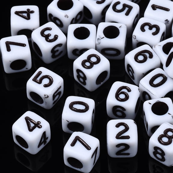 500gs Opaque Acrylic Beads Cube with Number 0~9 White 6x6x6mm Hole: 3mm about 2995pcs/500g