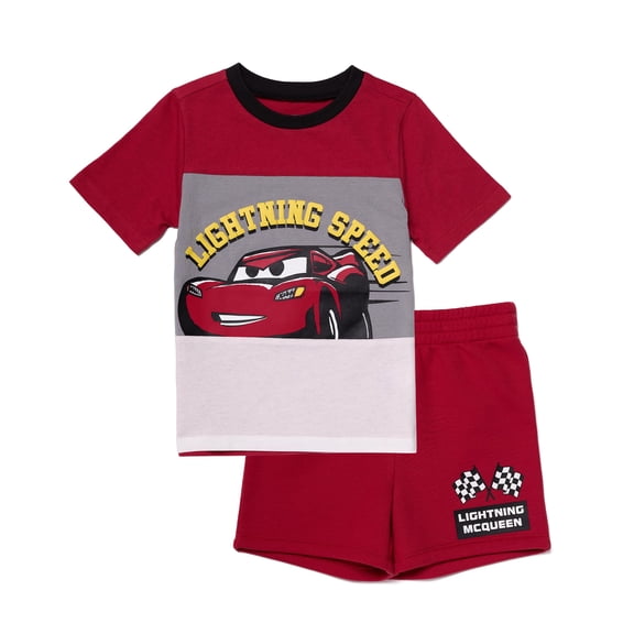 Disney 2-Piece Boys Short Set – Cars Lightning McQueen Crew Neck T-Shirt and Shorts Outfit (Red,6)