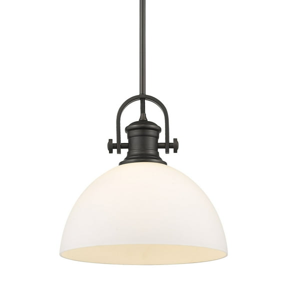 Yep by Golden Lighting Hines 1-light 14in Pendant in Rubbed Bronze and Opal Glass