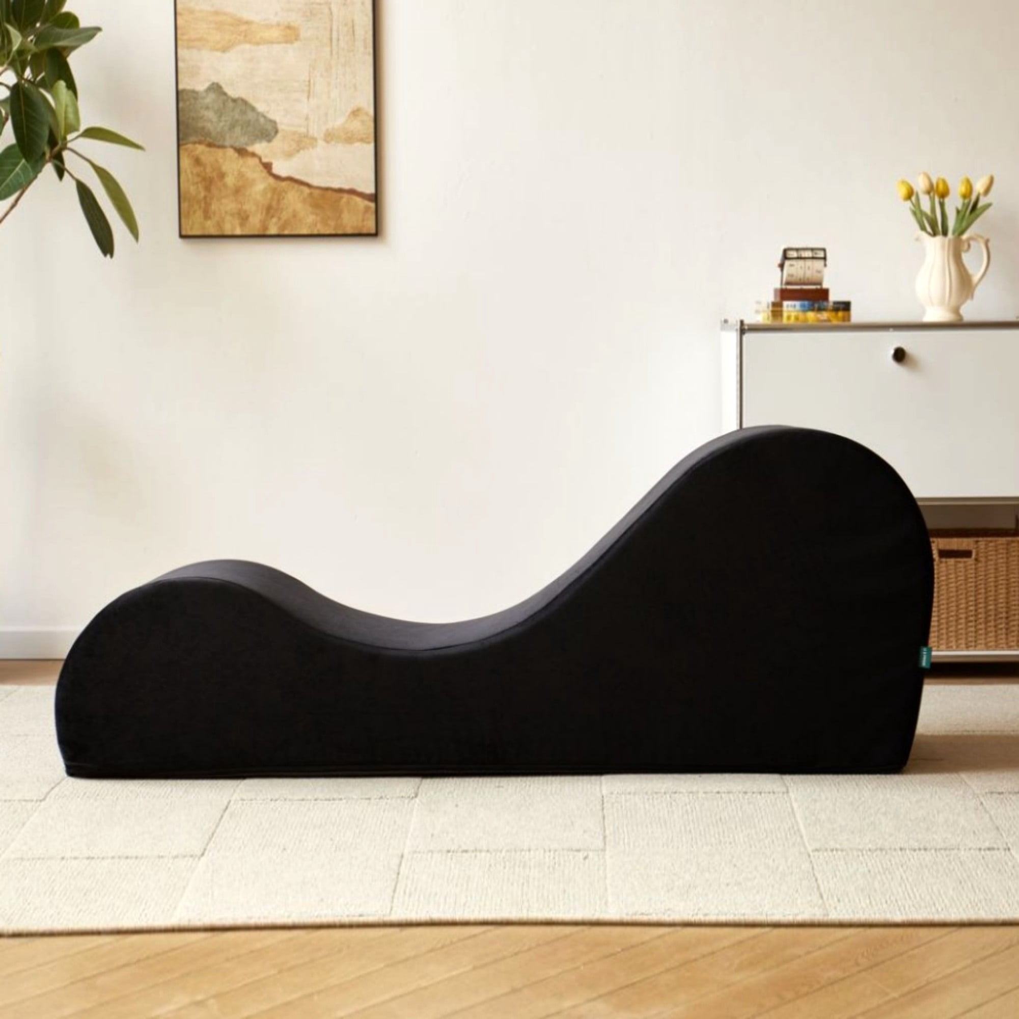 BSHTI 62.5" Polyurethane Yoga Chaise Lounge Chair with Washable Cover, Lazy Seating for Small Spaces(Black)