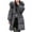 Grey, variant on Women's Mid-Length Hooded Puffer Coat, Faux Fur Trim Winter Jacket, Belted Waist Down Jacket, Plus Size Warm Parka, Casual Winter Outerwear Black L