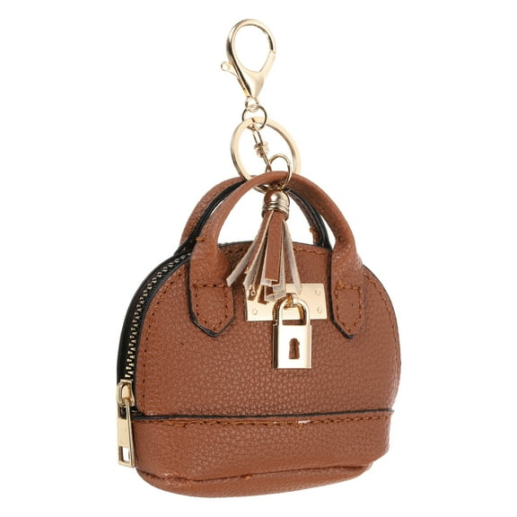 Uxcell Mini Tote Bag Keychain, 1 Pcs Cute Coin Purse Keychain PU Leather, Brown