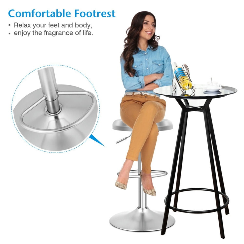 Demi Bonn Modern Swivel Adjustable Height Bar Stool with Footrest for Pub Bistro Kitchen Dining Chair, Silver
