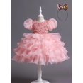 thumbnail image 4 of Little Girls Sequined Party Ball Dress With Big Bow Headband, Kids Special Party Prom Dress, Dance Performance Dress Princess Dr, 4 of 5