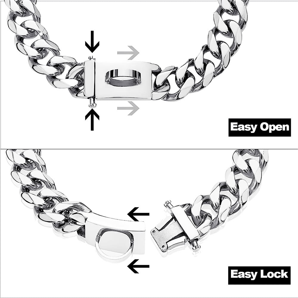 Silver Big Chains Dogs Collar Choker Necklace For Large Medium French English Bulldog Rottweilers