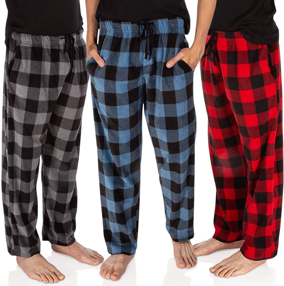 3 Pack Plaid Mens Pajama Pants Set Bottoms Fleece Lounge Sleepwear PJs ...