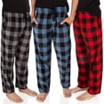 thumbnail image 1 of Conjunto de 3 pantalones de pijama a cuadros para hombre, de felpa, para estar en casa, con bolsillos, de micropolar., 1 of 6
