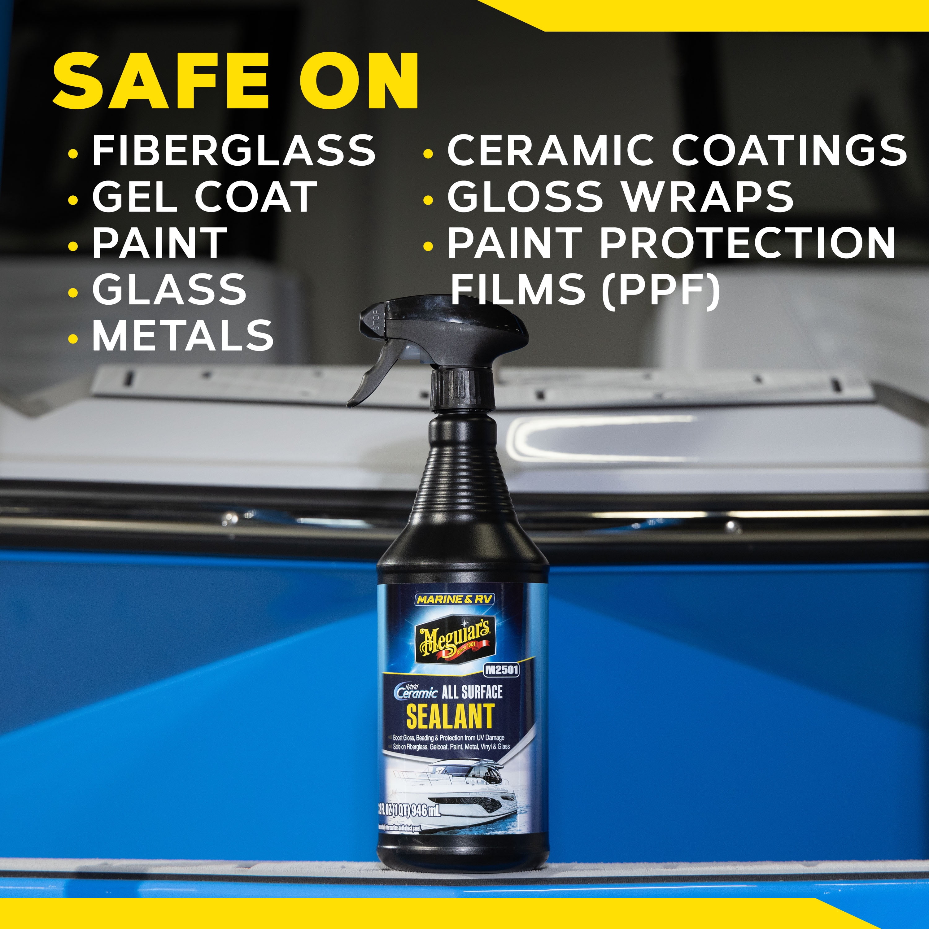 Meguiar's Marine & RV Hybrid Ceramic All Surface Sealant - Fiberglass & Gel Coat Sealant that Boosts Gloss, Beading & Protection from UV Damage - Easy to Apply and Wipe Off - 32 Fl Oz Spray
