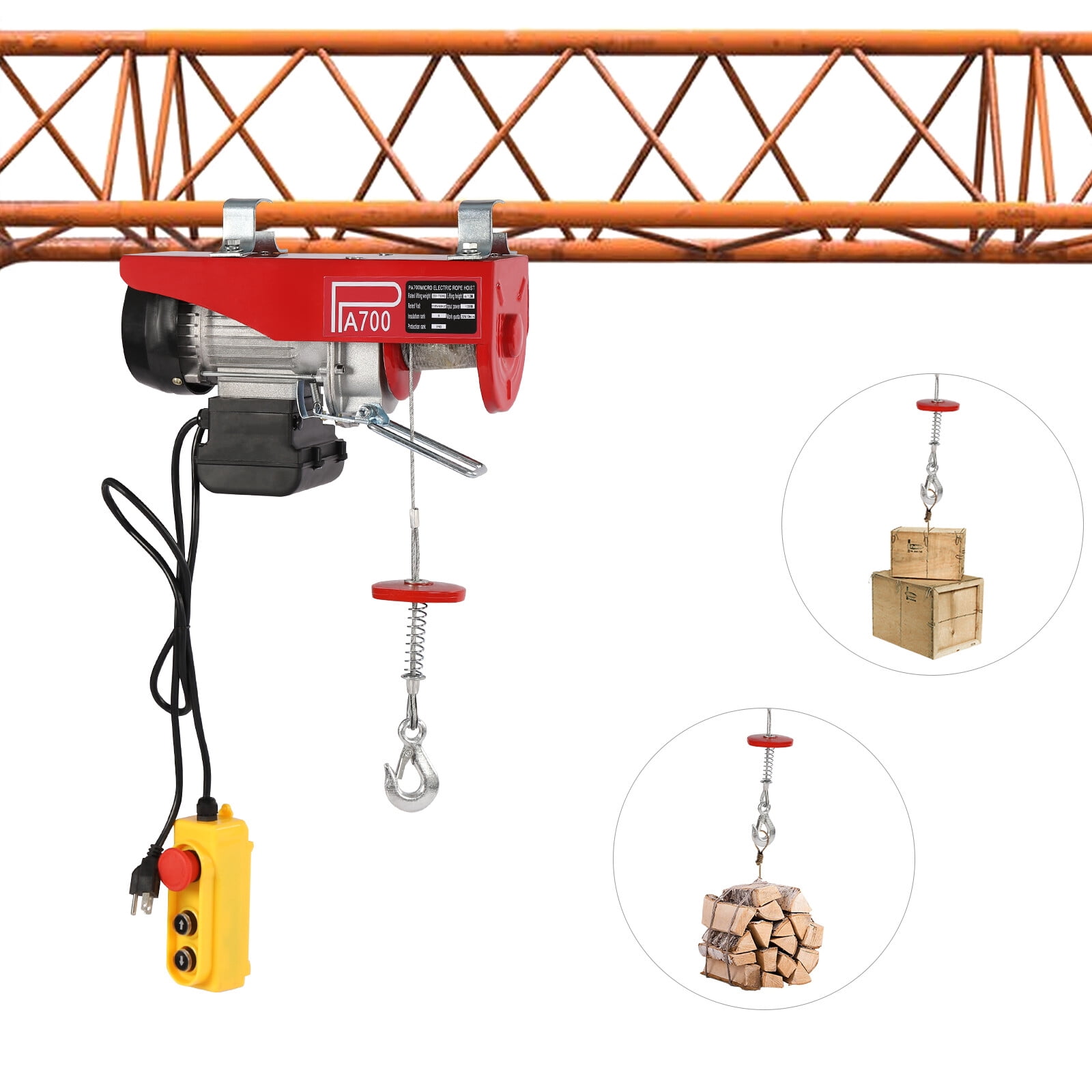 9.5*4*8.6in 1543lbs Red Overhead Electric Hoist Crane Lift Garage Winch with Remote 110V for Factories