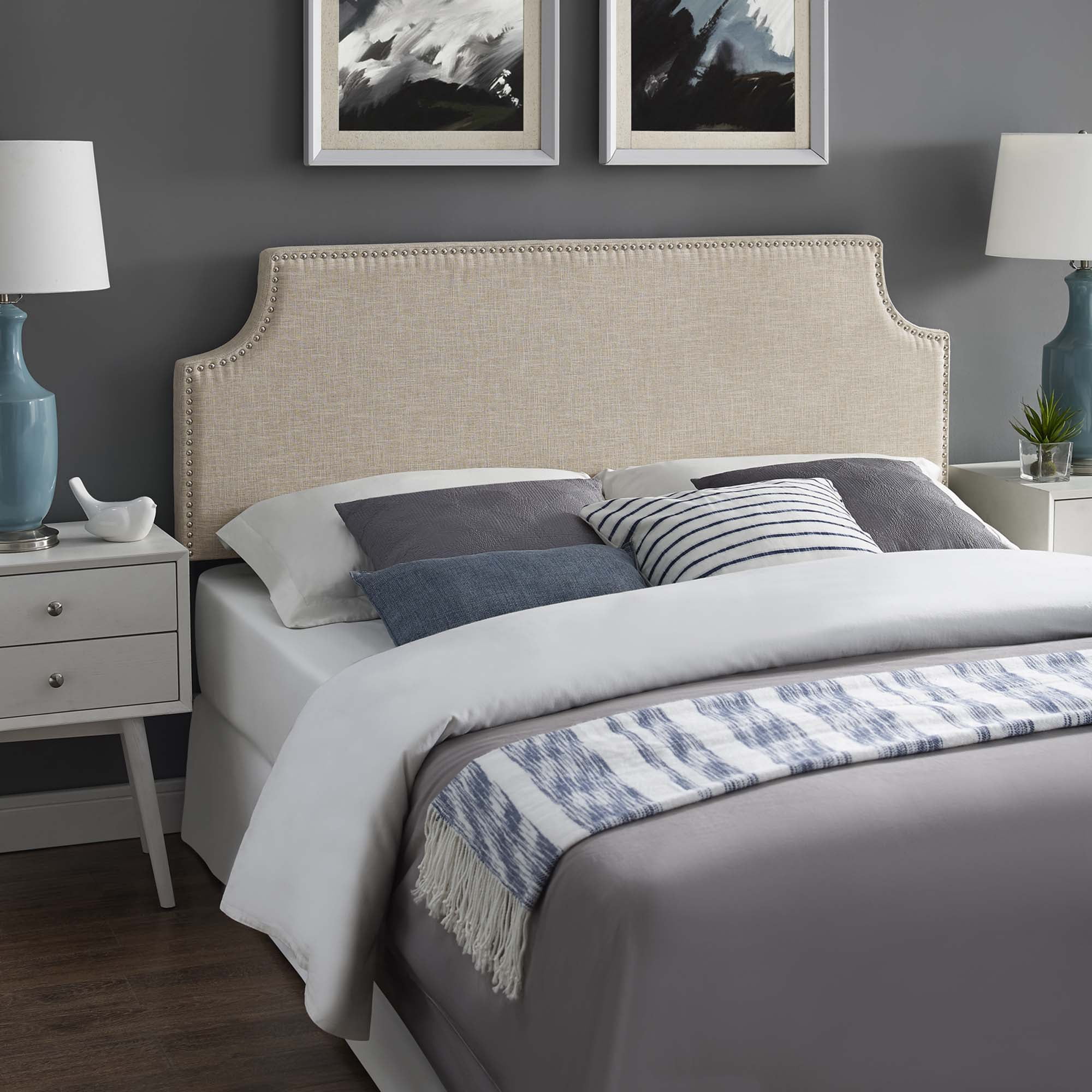 Modway Laura Queen Upholstered Polyester Fabric Headboard in Beige