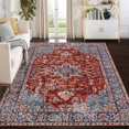 thumbnail image 2 of FairOnly 9'x12'Machine Washable Vitange Floral Low Pile Area Rug for Bedroom Kitchen Non Slip Foldable Ultra Soft Indoor Carpet for Living Room Laundry Dinning Room,Red, 2 of 7