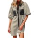 thumbnail image 1 of Camisas de Cuello en V de Manga Corta para Mujeres Vestido de Túnica de Rayas con Botón de Verano con Bolsillos, 95% Poliéster 5% Spandex para Diario Y Fiesta, 1 of 8
