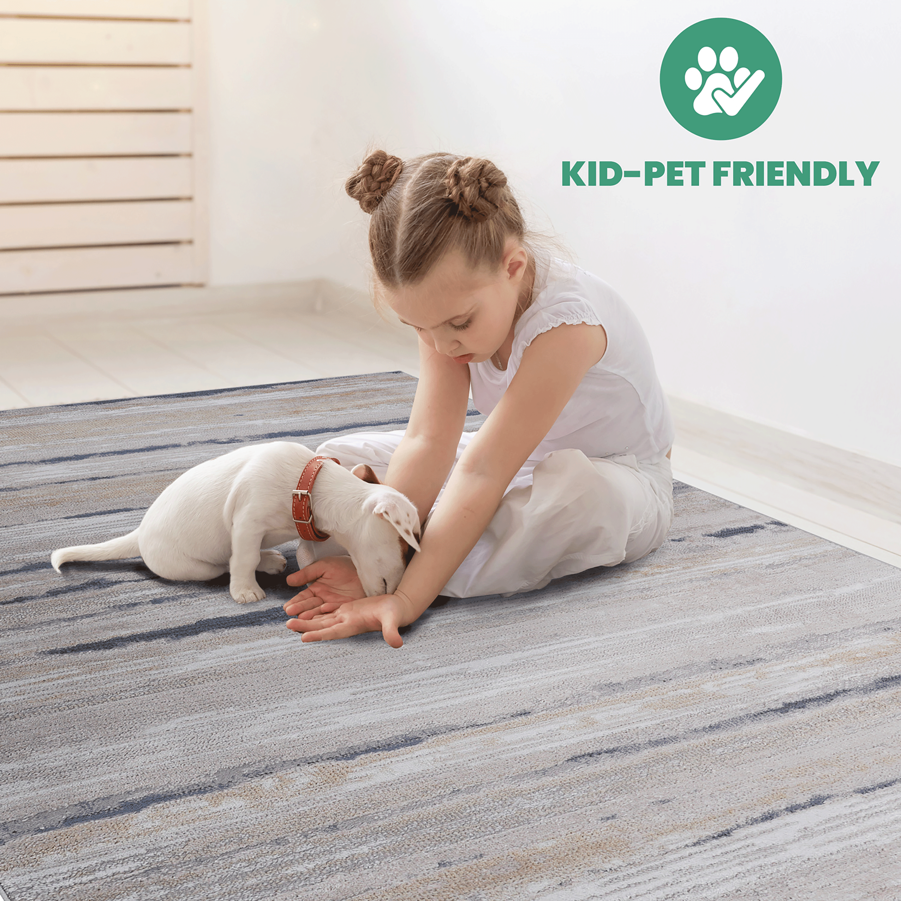 8' x 10' Ivory Blue Striped Area Rug Non-Shedding Stain Resistant Medium Pile Carpet for Living Room Bedroom Dining Room Home Office Entryway