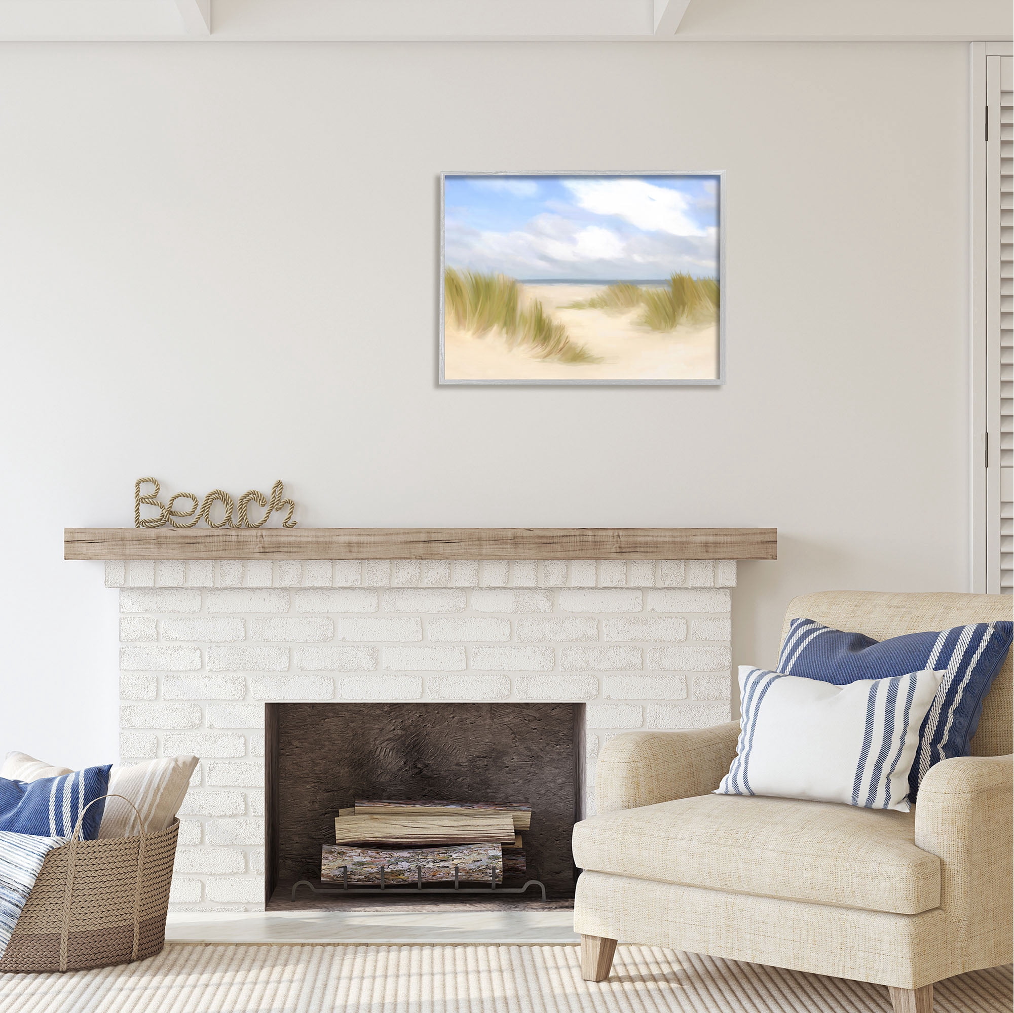 Stupell Industries Coastal Sand Dunes Nature Painting Gray Framed Art Print Wall Art, 30 x 24