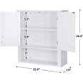 thumbnail image 3 of Elegante gabinete de pared para baño blanco sobre inodoro: elegante botiquín de 2 puertas con estantes interiores ajustables para organizar el baño y la sala de estar, 3 of 8