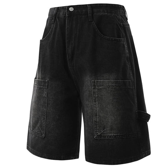 OSFVNOXV Denim Look Shorts for Men Summer Vintage Jean Short Baggy Distressed Y2K Juniors Shorts 2026 with Zipper Pockets