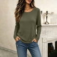 thumbnail image 4 of ClodeEU Women's Crew Neck Side Split Curved Hem Long Sleeve Top, Casual Loose Waffle Knit Pullover Blouse Army Green,Women's Plus L, 4 of 9