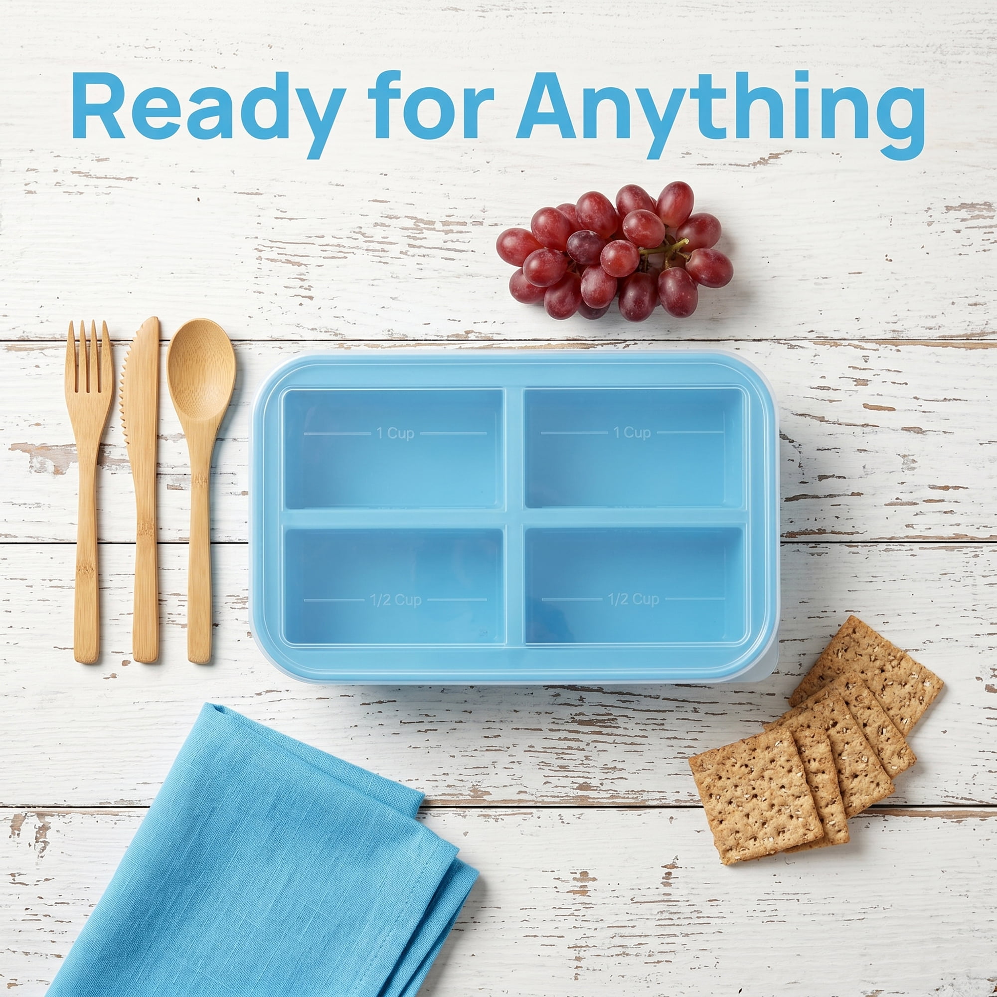 Unique Bargains Silicone Leak-Proof Meal Prep Container Lunch Bento Box Blue