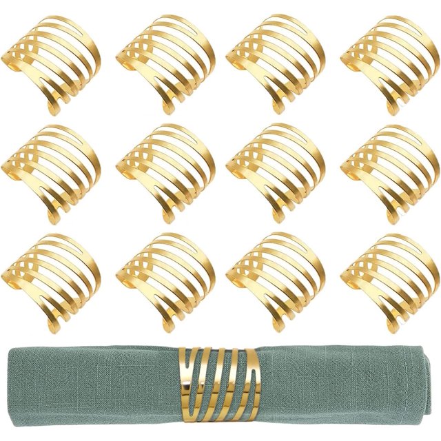 Juego de 12 servilleteros de tela dorada para bodas, fiestas, Navidad, Acción de Gracias (12 unidades)