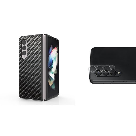 Accessory Bundle for Galaxy Z Fold 4: Slim Snap-On Case (Carbon Fiber), Rear Camera Glass Protector