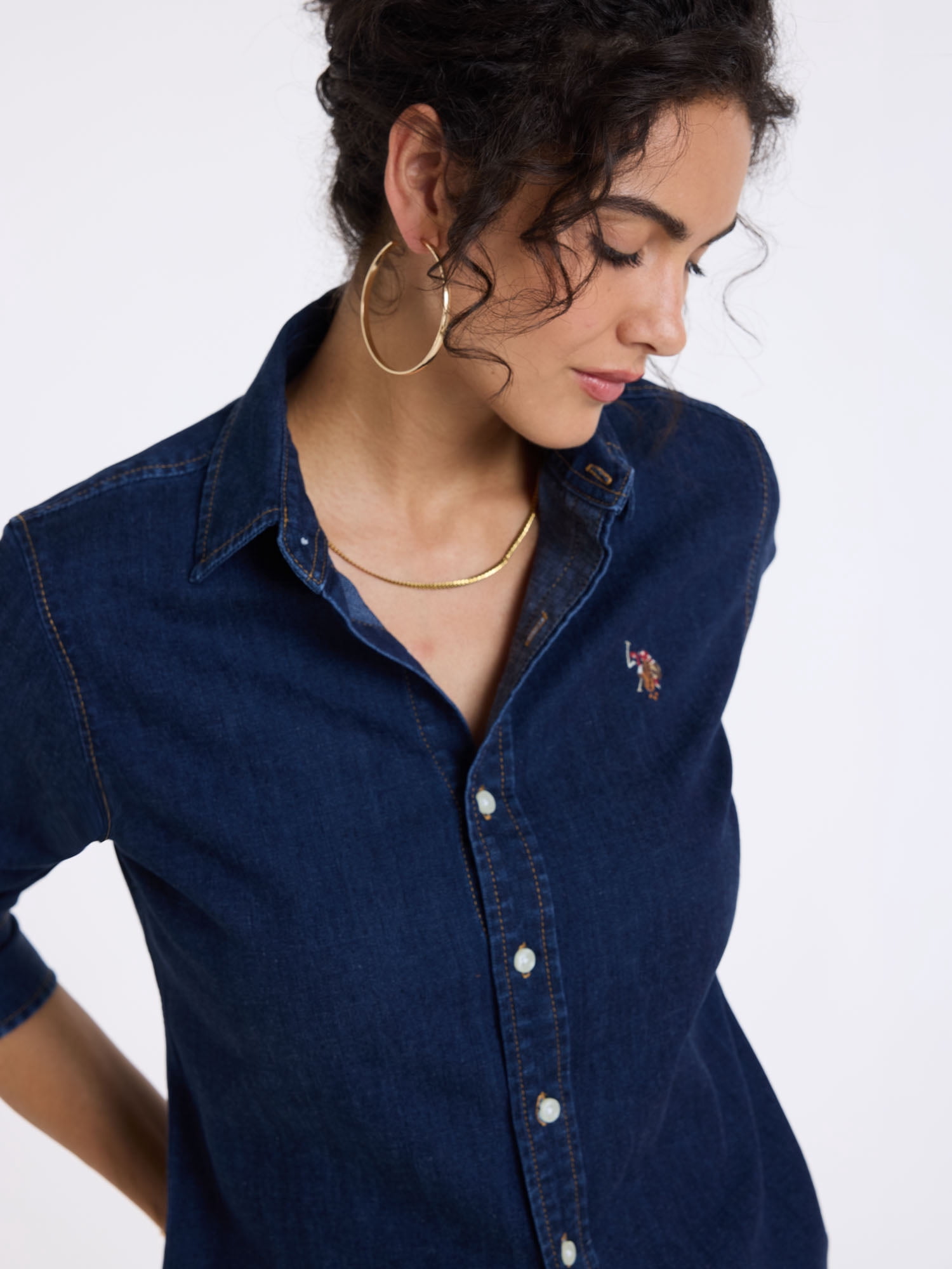 U.S. Polo Assn. Women's Denim Long Sleeve Button Down Shirt, Sizes XS-XL