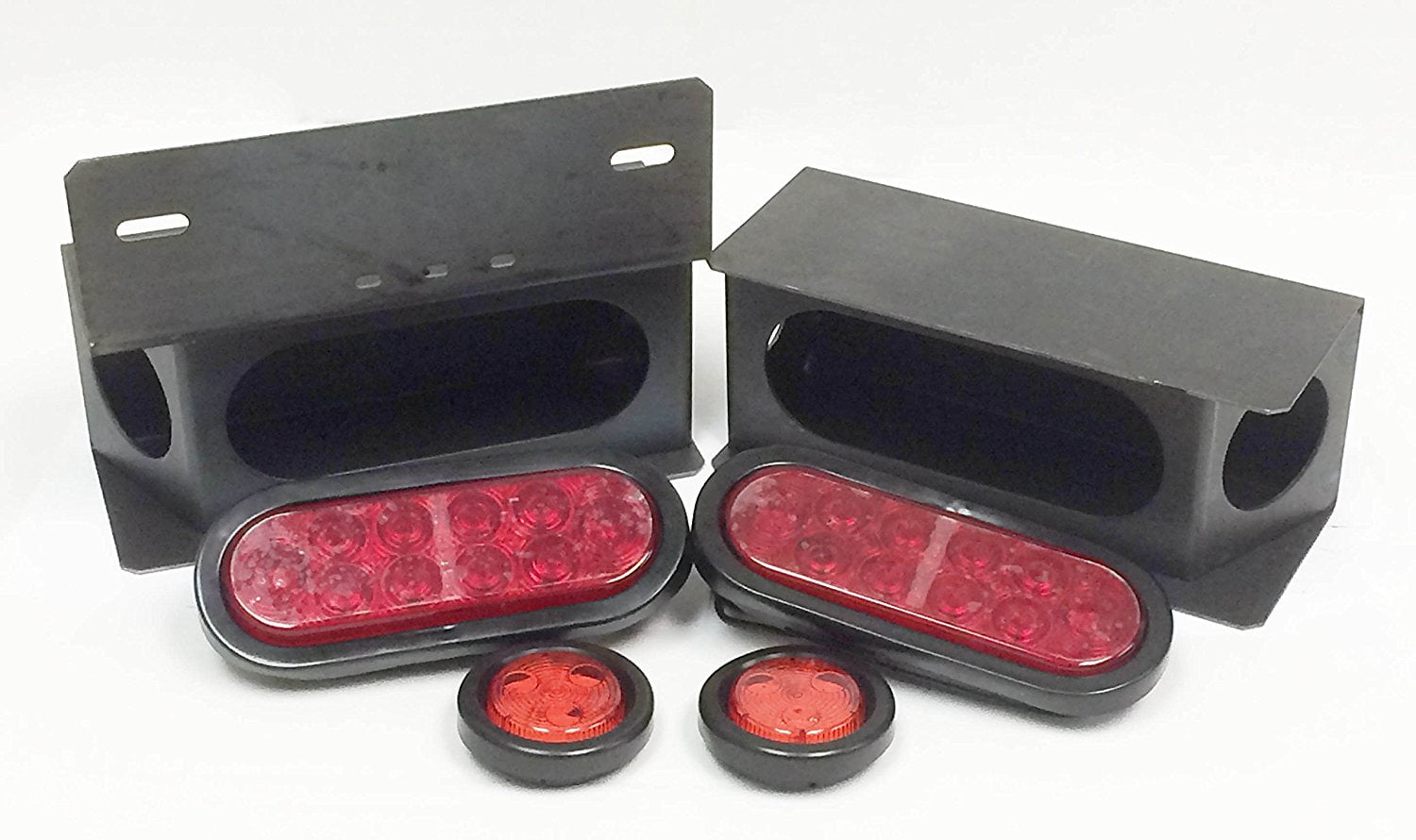 Libra Steel Trailer Angled Light Boxes w/ 6" Red Oval & 2" Round Red