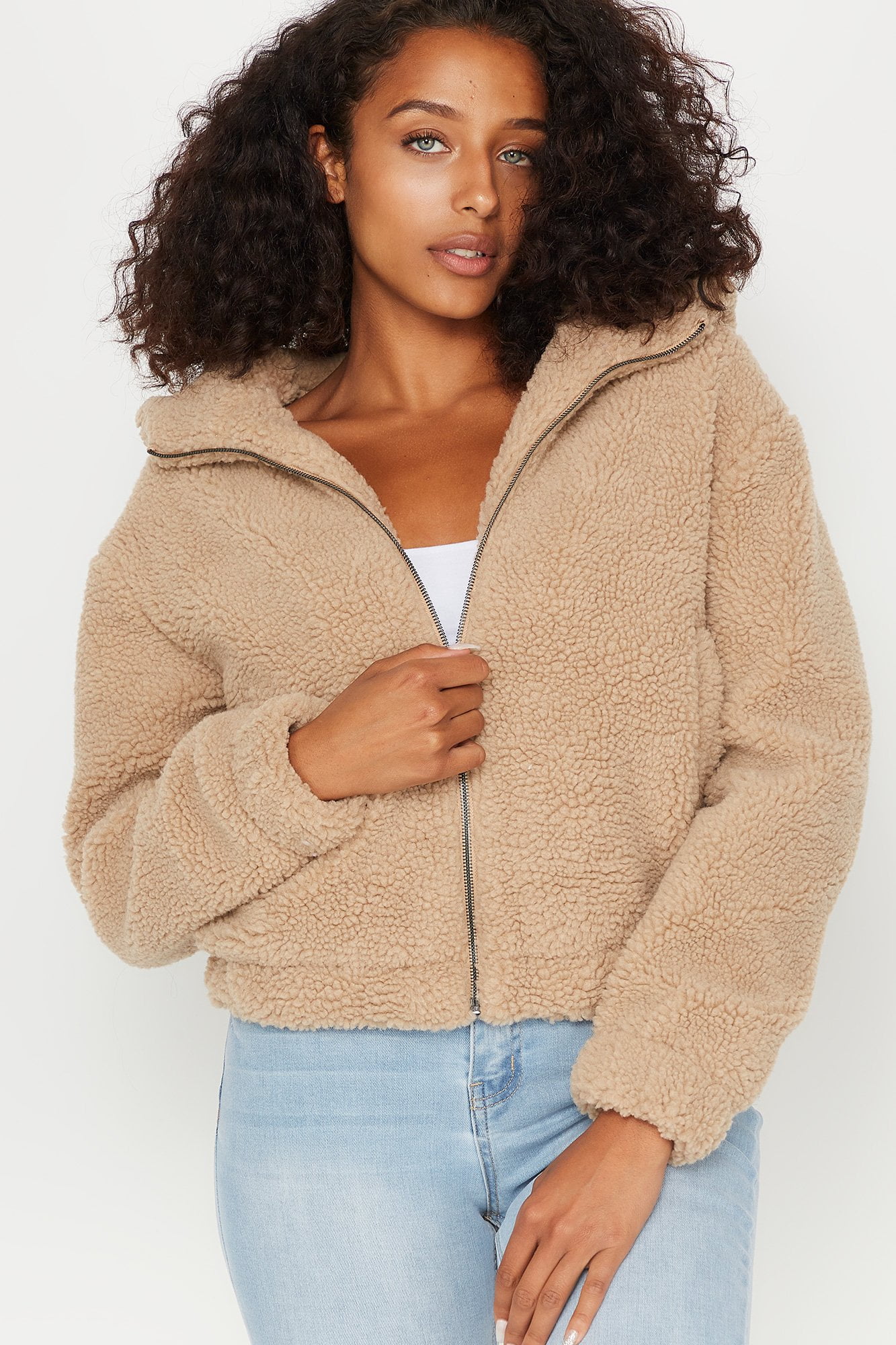 Urban Planet Women's Soft Sherpa Zip-Up Hooded Jacket | Walmart Canada