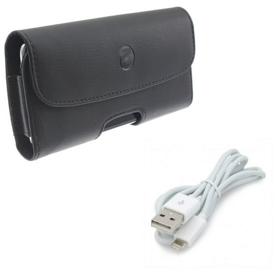 Case Belt Clip w USB Cable for iPhone XS/X - Leather Holster Cover Pouch Loops, Charger Cord Power Wire Sync Fast Charge for iPhone XS/X