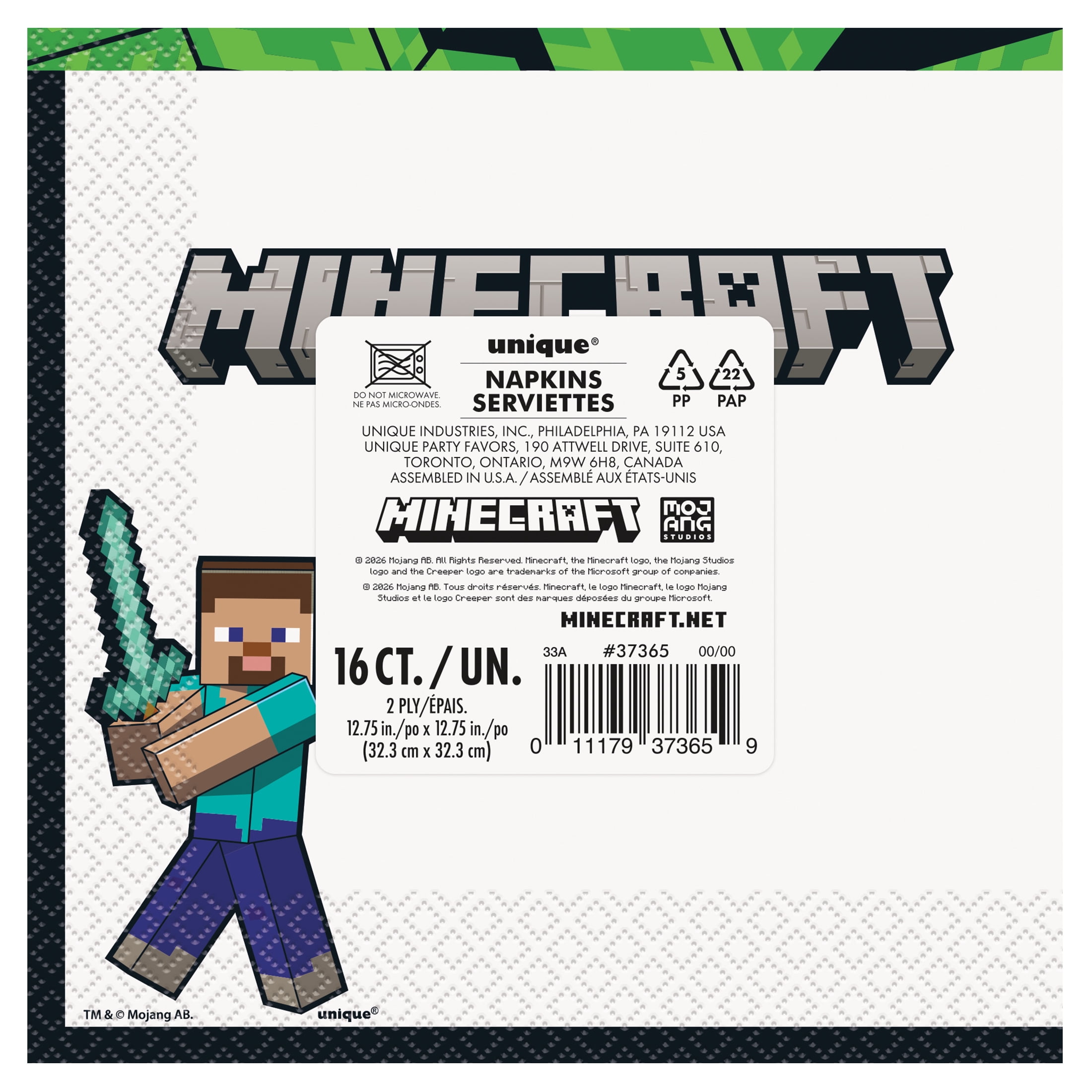 Minecraft 16 Count 6.5IN x 6.5IN Multicolor Lunch Napkins