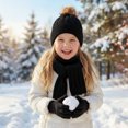 thumbnail image 3 of YUANxueke Kids Winter Hat Scarf Gloves Set, Girls Boys Pom Hat Beanie Knitted Scarves Mittens, 3-Piece Thick Ski Sets, 3 of 4