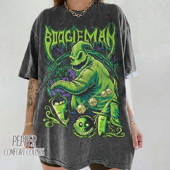 BOOGIEMAN! Oogie Boogie Shirt, Comfort Colors Vintage Halloween Tee, Retro Heavy Metal Style Nightmare Before Christmas T-Shirt