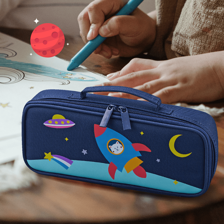 Alder Cute Space Cat Pencil Case- Pen Holder Box With Pouch Bag