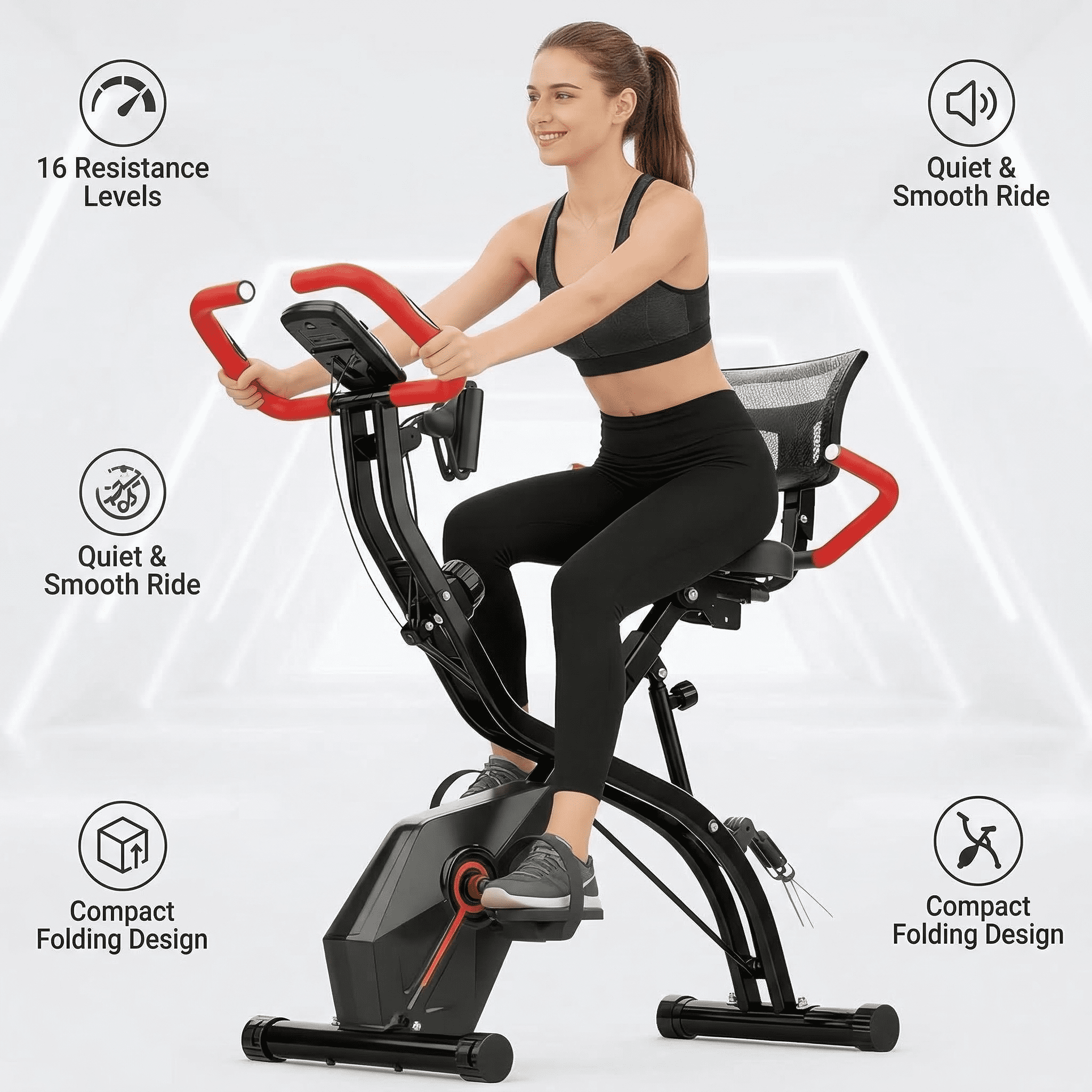 USLIM 5-in-1 Foldable Exercise Bike for Home, Indoor Fitness Bike with 16-Level Magnetic Resistance, 6.6 lb Flywheel, 300 lb Capacity